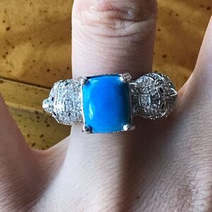 Natural Ceruleite Sterling Silver Seahorse Ring Size 7